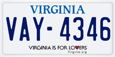 VA license plate VAY4346