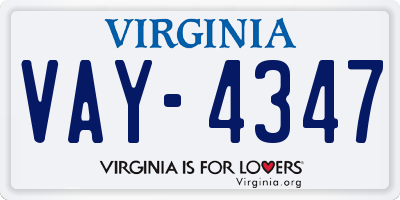 VA license plate VAY4347