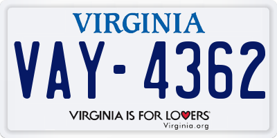 VA license plate VAY4362