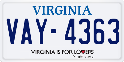 VA license plate VAY4363