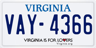VA license plate VAY4366