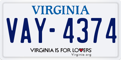 VA license plate VAY4374