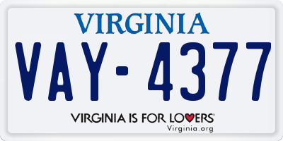 VA license plate VAY4377