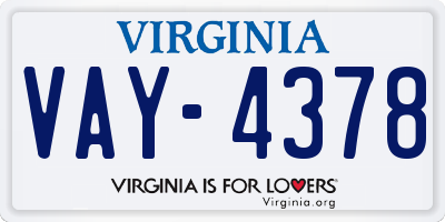 VA license plate VAY4378