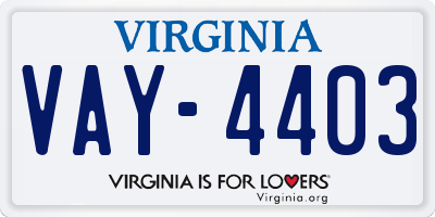 VA license plate VAY4403