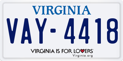 VA license plate VAY4418