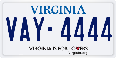 VA license plate VAY4444
