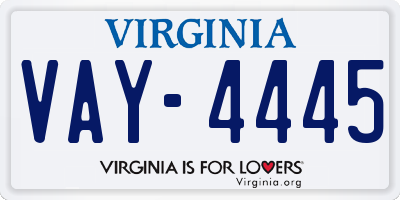 VA license plate VAY4445