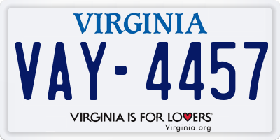 VA license plate VAY4457