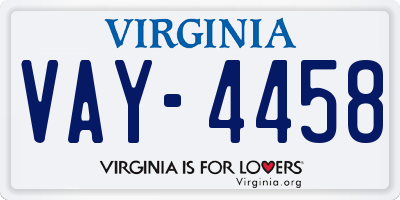 VA license plate VAY4458