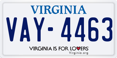 VA license plate VAY4463