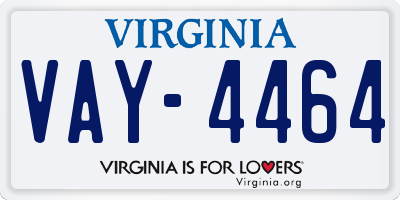 VA license plate VAY4464