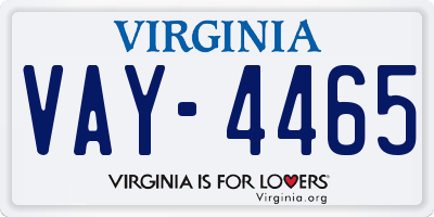 VA license plate VAY4465