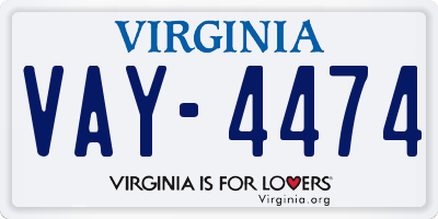 VA license plate VAY4474