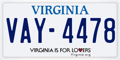 VA license plate VAY4478