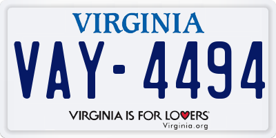 VA license plate VAY4494