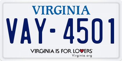 VA license plate VAY4501