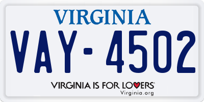 VA license plate VAY4502