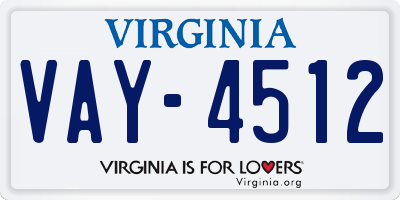 VA license plate VAY4512