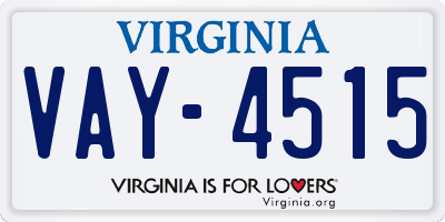 VA license plate VAY4515