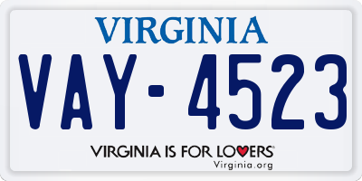 VA license plate VAY4523