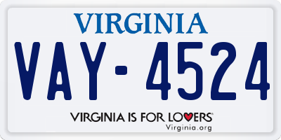VA license plate VAY4524