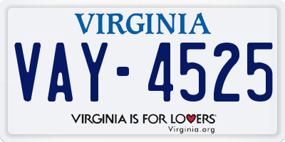 VA license plate VAY4525