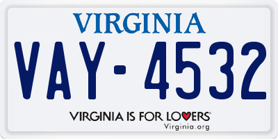 VA license plate VAY4532