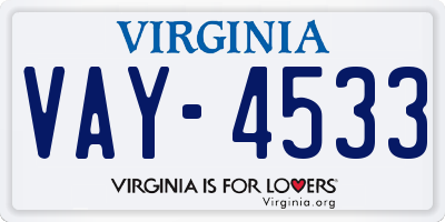VA license plate VAY4533