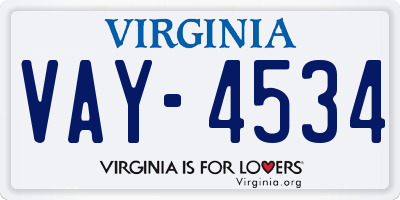 VA license plate VAY4534