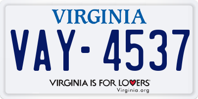 VA license plate VAY4537