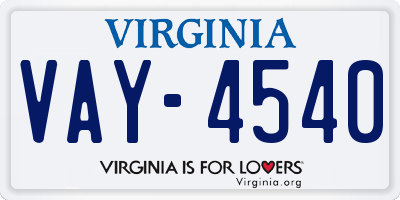 VA license plate VAY4540