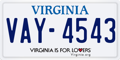 VA license plate VAY4543