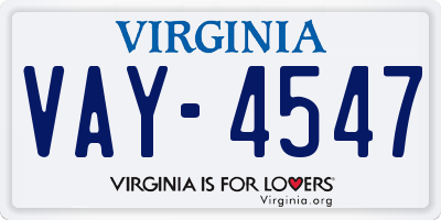 VA license plate VAY4547