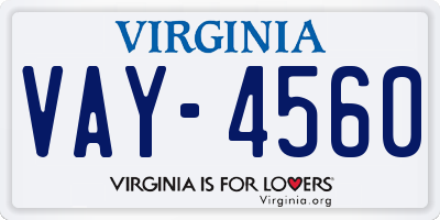 VA license plate VAY4560
