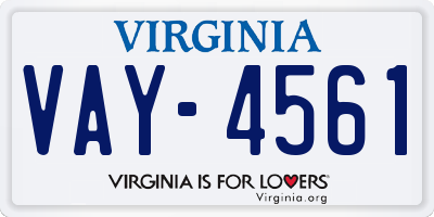 VA license plate VAY4561