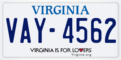 VA license plate VAY4562