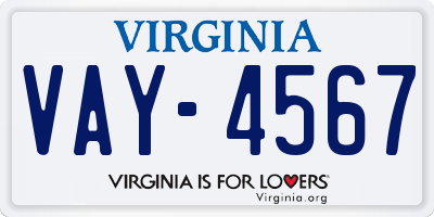 VA license plate VAY4567