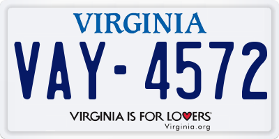 VA license plate VAY4572