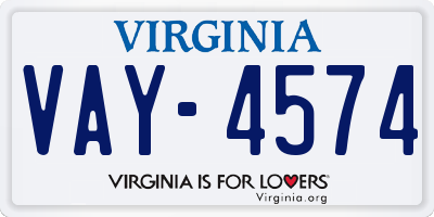 VA license plate VAY4574