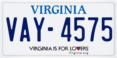 VA license plate VAY4575