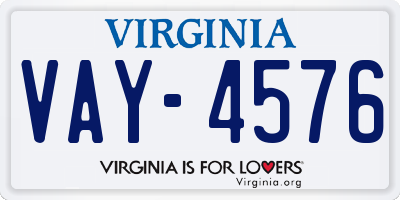 VA license plate VAY4576