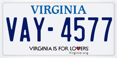 VA license plate VAY4577