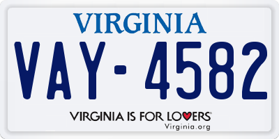VA license plate VAY4582
