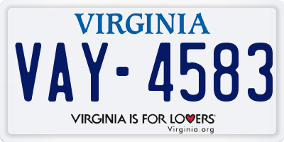 VA license plate VAY4583