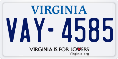 VA license plate VAY4585