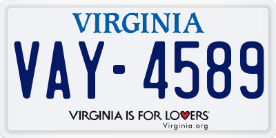 VA license plate VAY4589