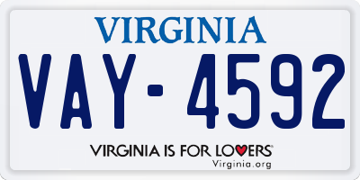 VA license plate VAY4592