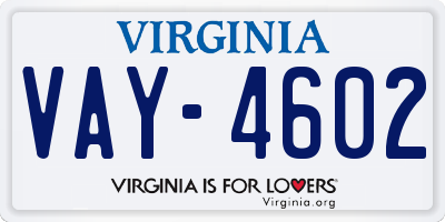 VA license plate VAY4602