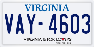 VA license plate VAY4603